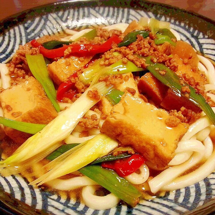 厚揚げとひき肉のあんかけうどん☆